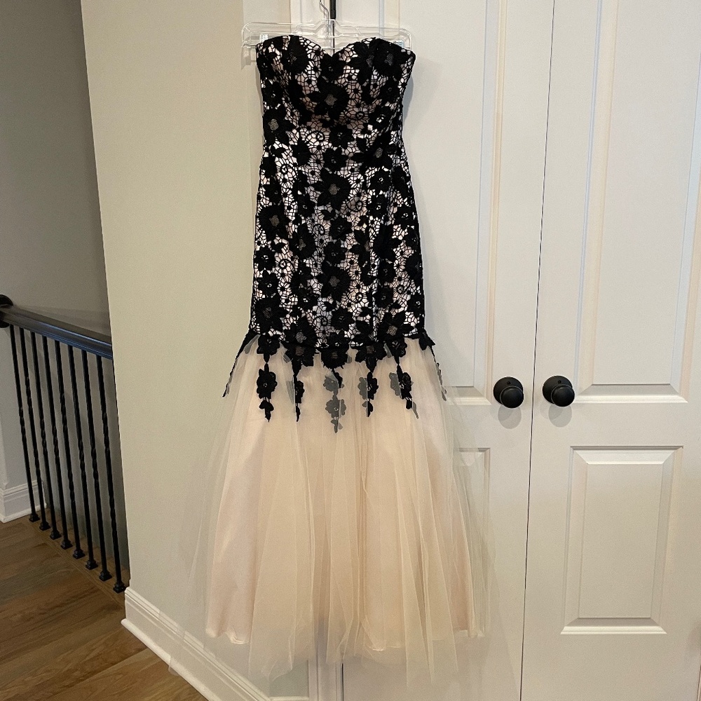 Mermaid-Style Black Lace and Cream Dress